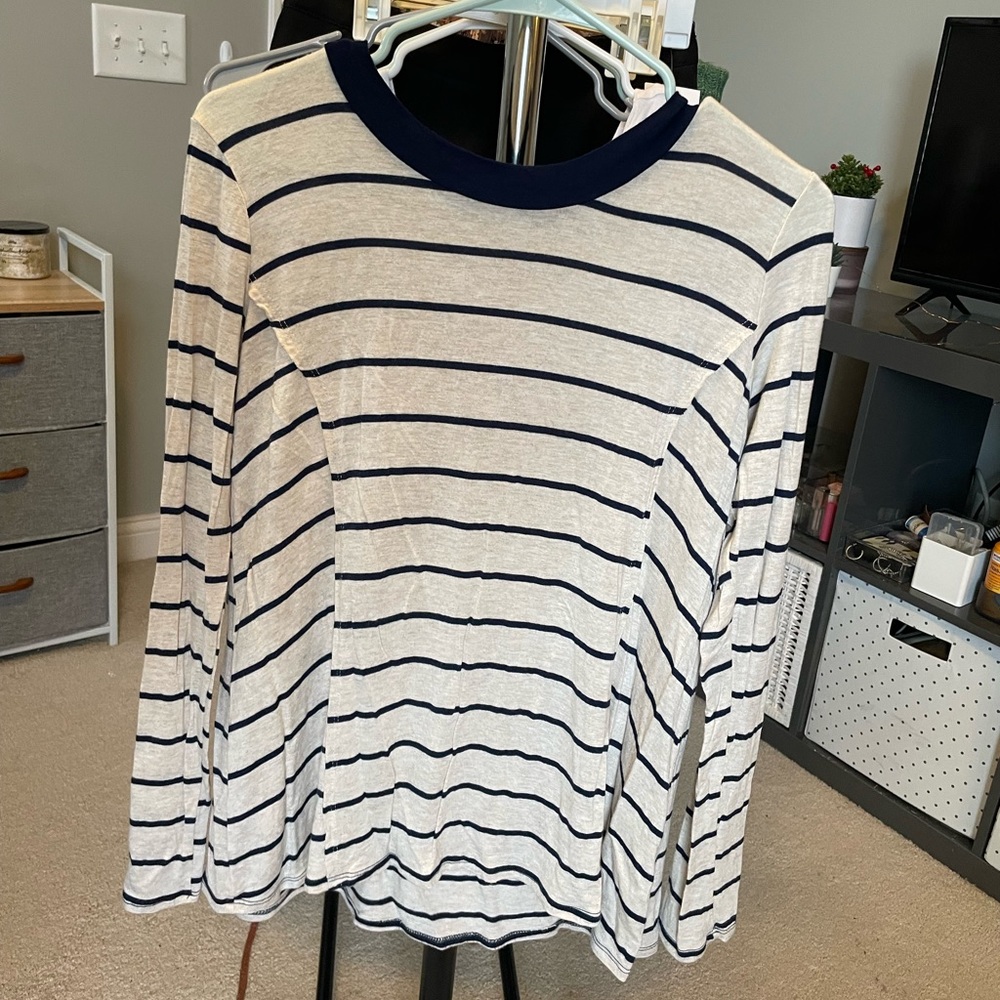 Navy and Ivory striped Long Sleeve Shirt